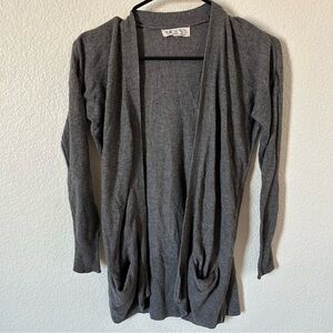 Pink Rose Gray Open Front, Pocket, Layering, Normcore Academia, Cardigan Sweater